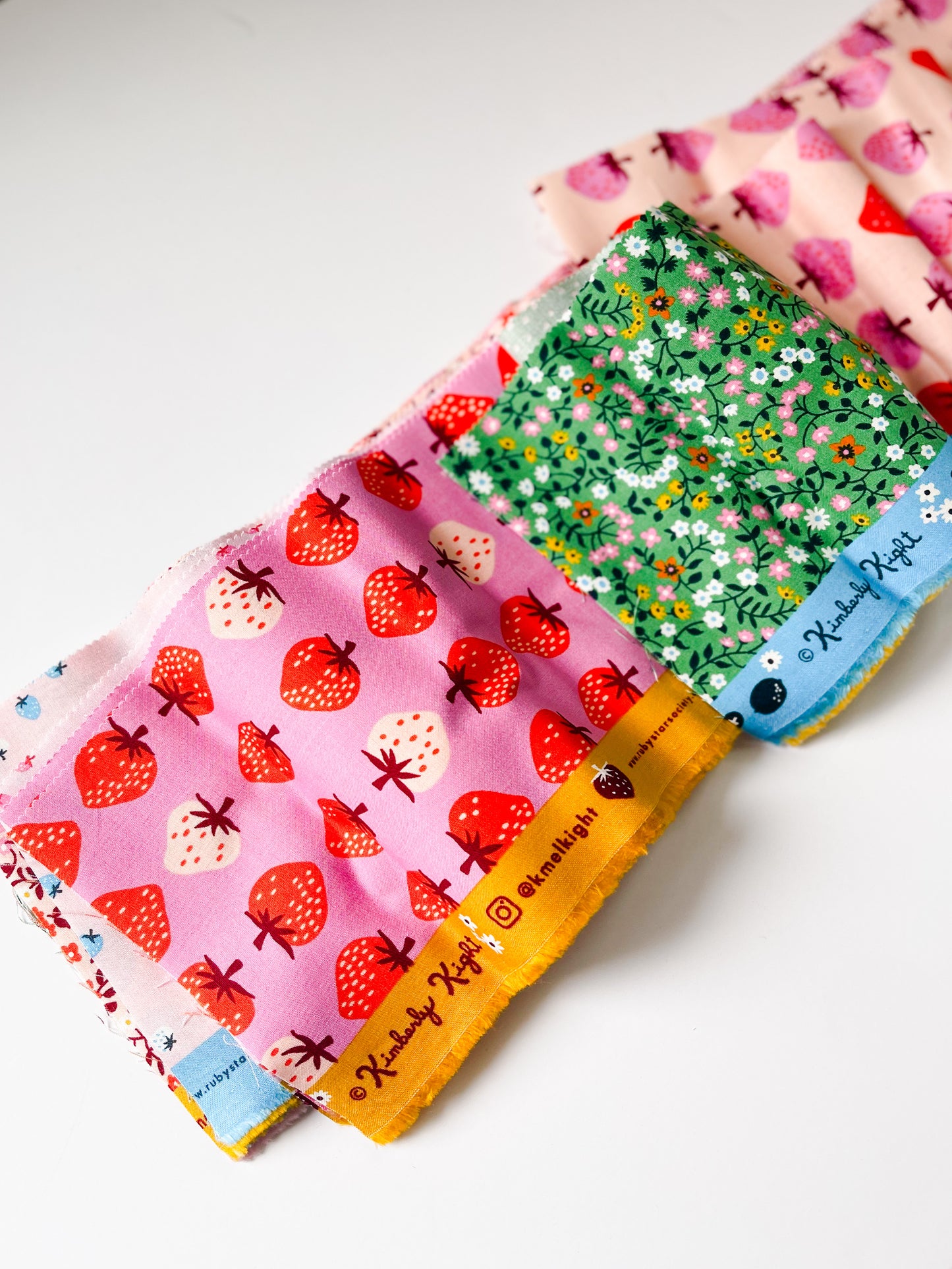 Ruby Star Society Scrap Expansion Pack inside contents example, Strawberry & Friends fabric scraps