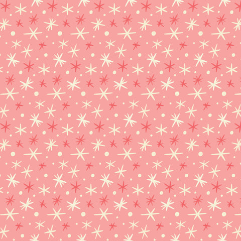 Cloud 9 fabric of red and white stars and dots on a pink background