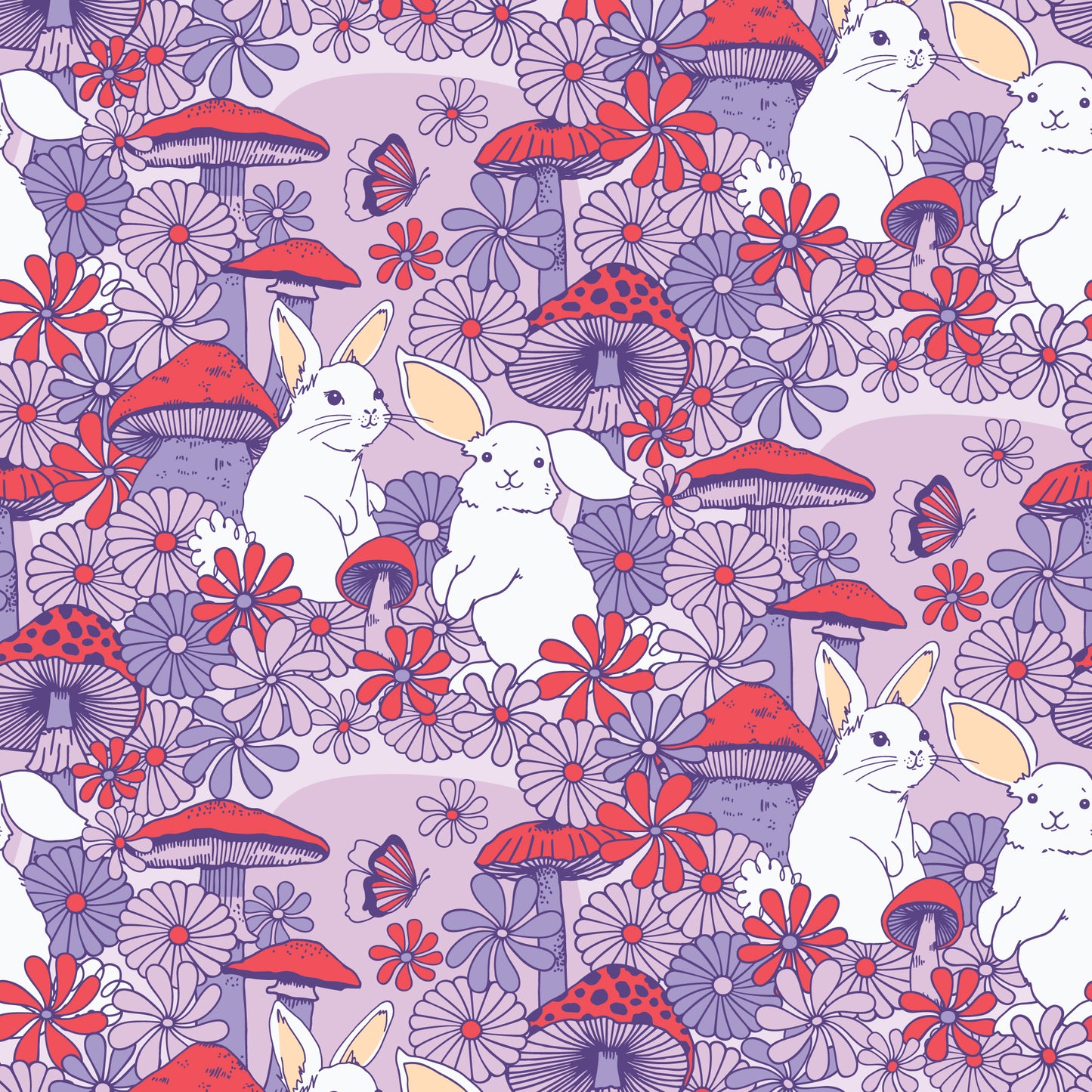 Cloud 9 Fabrics Forest Friends Mushroom Bunnies