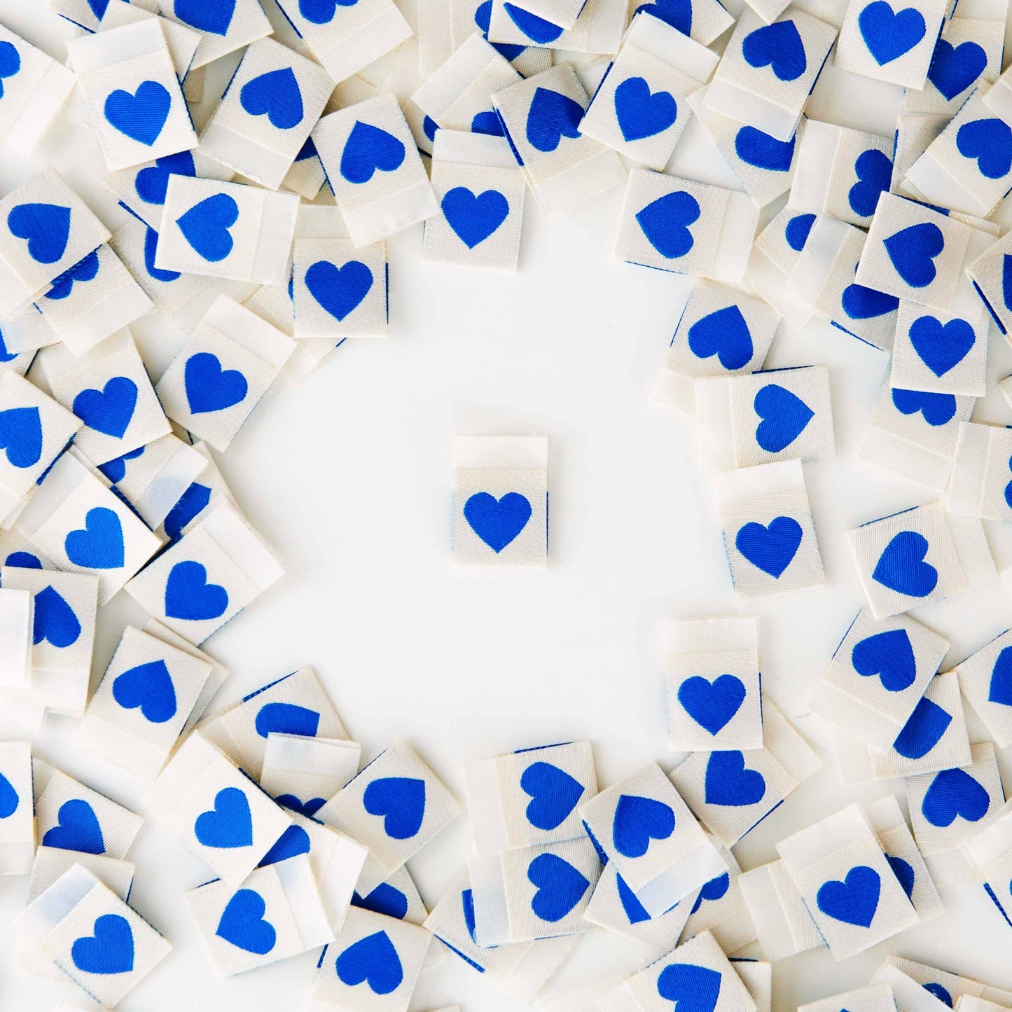 Sarah Hearts - Blue Heart Woven Labels - Sewing Woven Clothing Label Tags