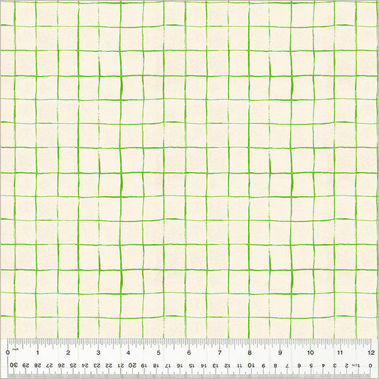 Heather Ross by Hand drawn plaid green on cream