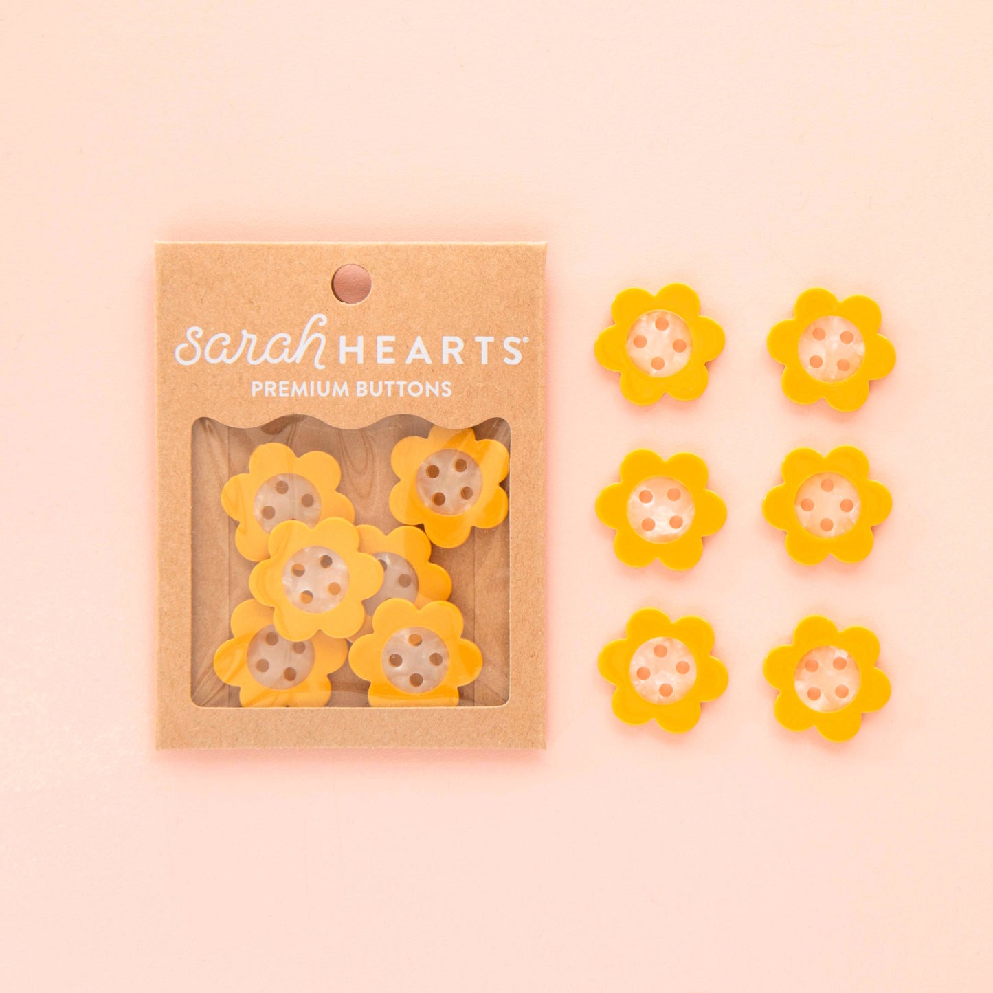 Sarah Hearts - Yellow Daisy Large 1" Buttons