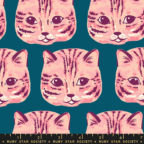 PREORDER Ruby Star Society Oops All Cats Meow Meow Canvas Warm Teal