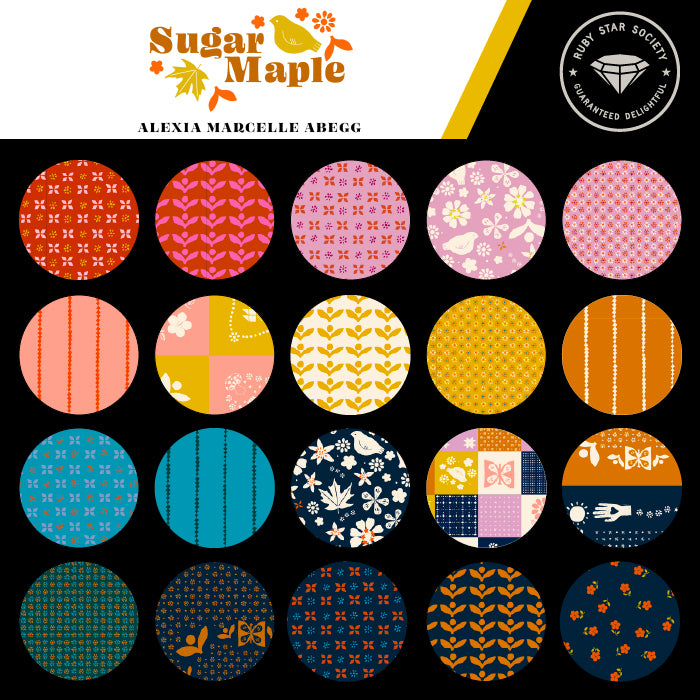 Ruby Star Society Sugar Maple Jelly Roll. Earthy Palette with pops of pink designed by Alexia Abegg. Sugar Maple Fabric Assortment