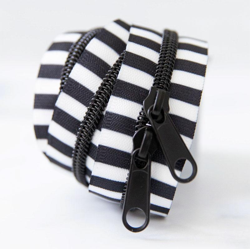 black and white striped zipper