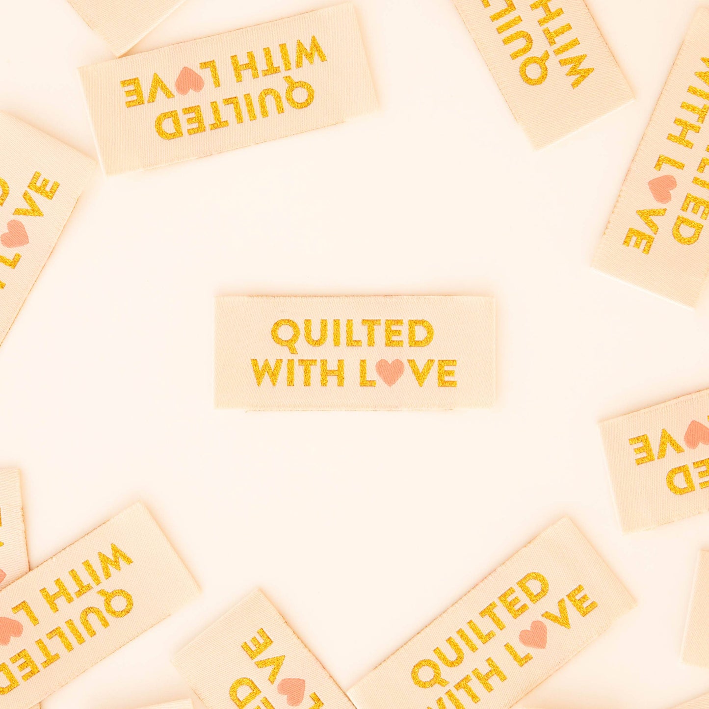 Sarah Hearts - Quilted with Love Gold Woven Sewing Labels Tags