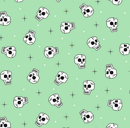 Creature Feature by Andover Fabrics Skulls Green