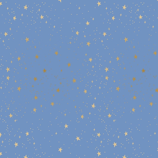 rifle paper co primavera mall gold stars on a periwinkle background