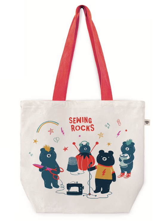 sewing rocks tote by sarah watts for ruby star society. Teddy and the bears band. 