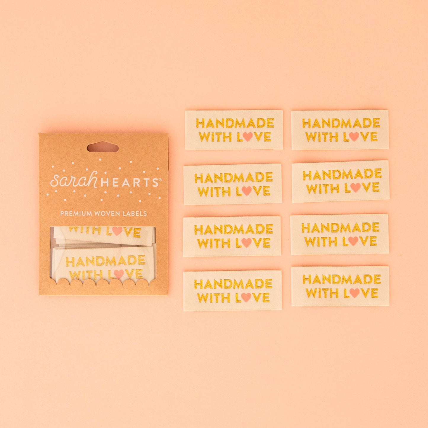 Sarah Hearts - Handmade with Love Gold Sewing Woven Labels Tags