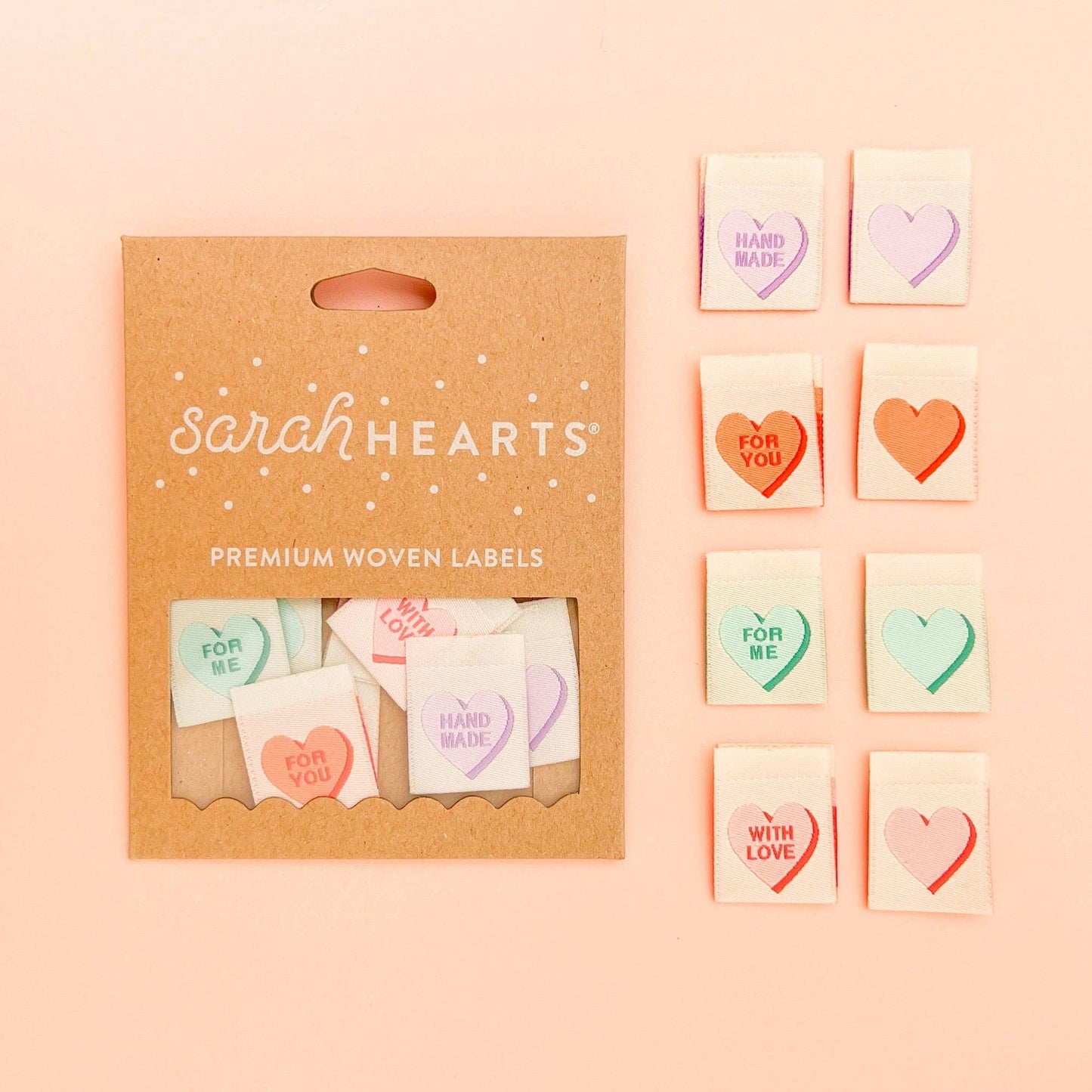 Sarah Hearts - Valentine's Day Candy Heart Woven Labels - Sewing Gift Tags