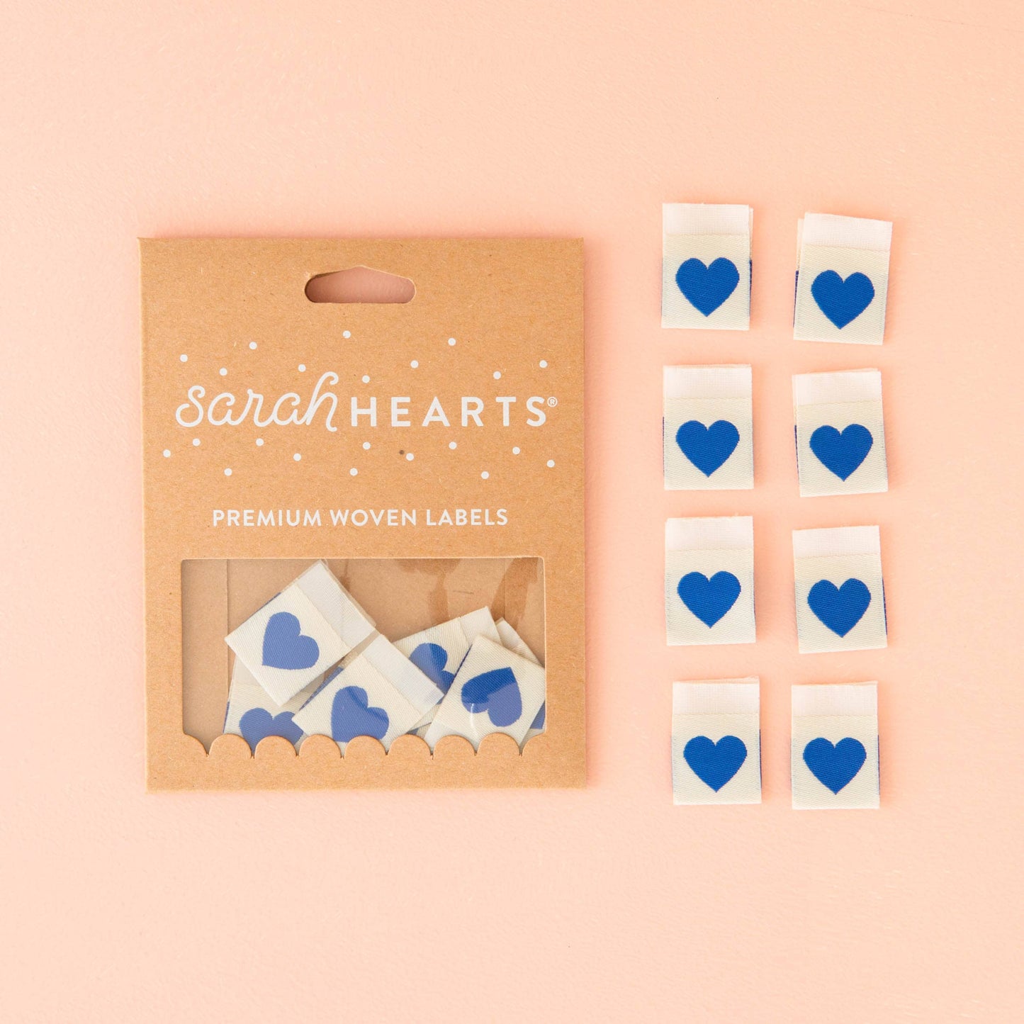 Sarah Hearts - Blue Heart Woven Labels - Sewing Woven Clothing Label Tags