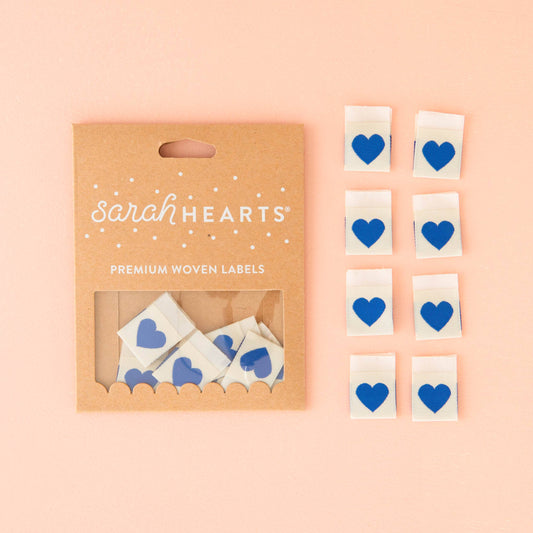 Sarah Hearts - Blue Heart Woven Labels  - Sewing Woven Clothing Label Tags
