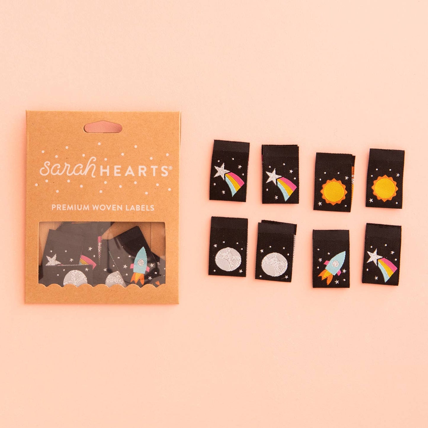 Sarah Hearts - Space Multipack - Metallic Sewing Woven Clothing Label Tags