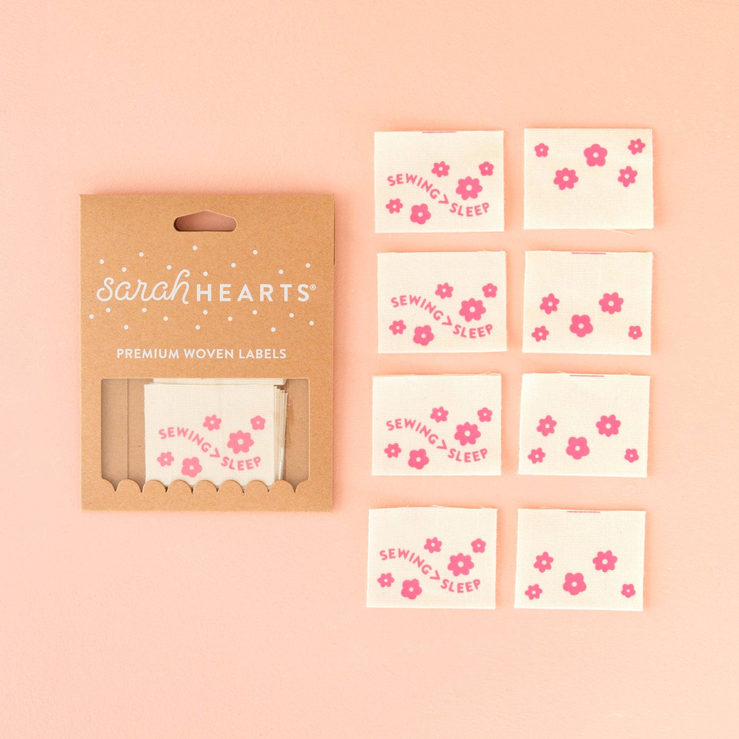 Sarah Hearts - Sewing > Sleep Pink Organic Cotton Labels - Sewing Tags