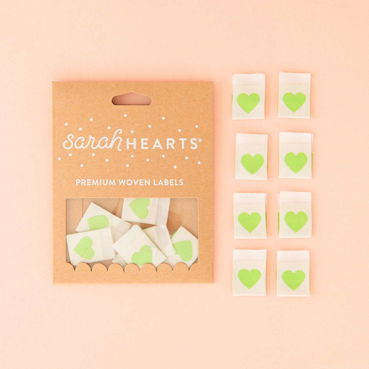 Sarah Hearts - Green Heart Woven Labels - Sewing Woven Clothing Label Tags