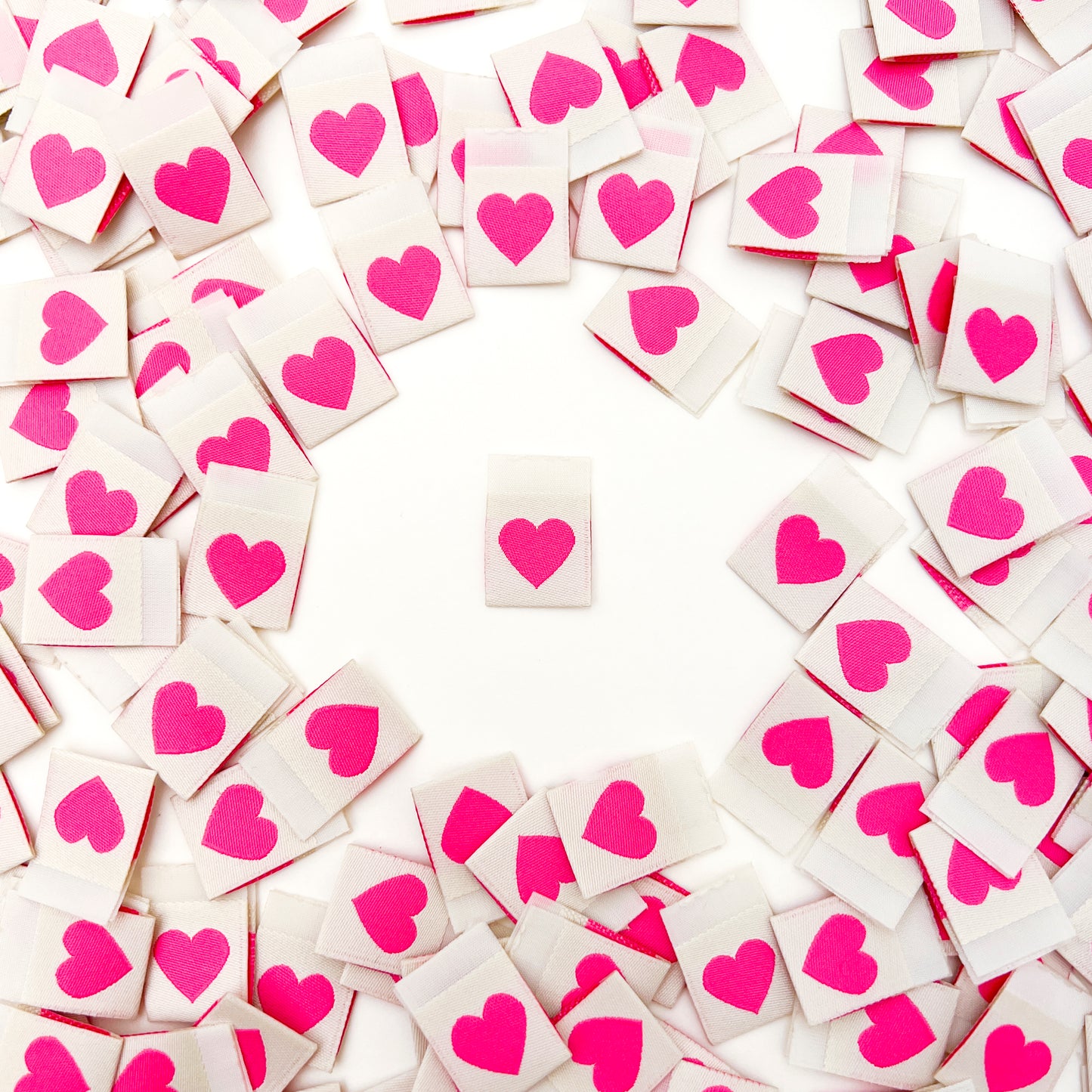 Pink Heart - Sarah Hearts Sewing Woven Labels