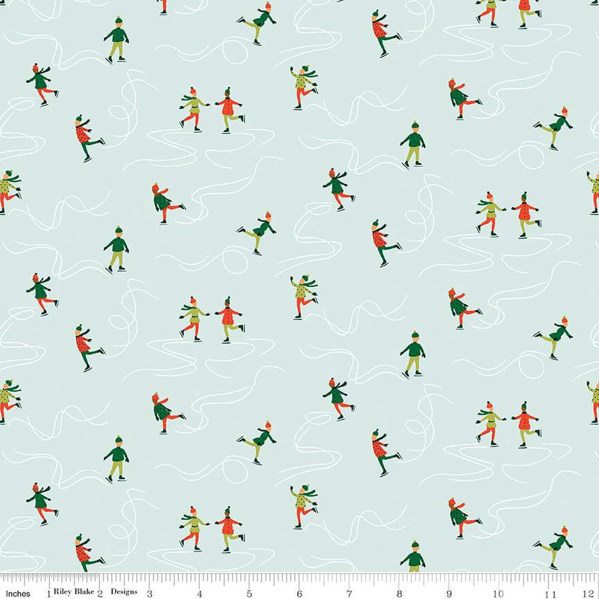 Liberty festive fair ice rink. Featuring a delicately illustrated ensemble of pirouetting skaters, this whimsical conversational design truly captures the fun, joy and spirit of the holiday season.