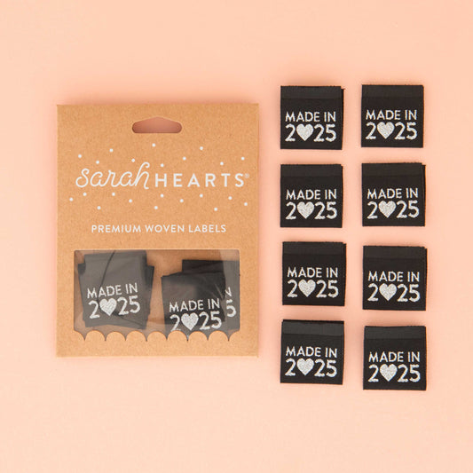 Sarah Hearts - Made in 2025 Silver Woven Sewing and Quilting Labels