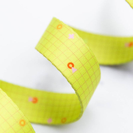 Ruby Star Society Webbing 1" Power Grid Neon Yellow