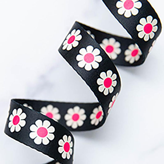 Ruby Star Society Webbing 1" Daisy in Hot Pink