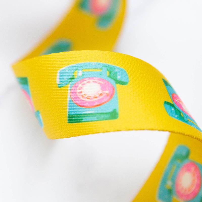 Ruby Star Society Telephones webbing by Melody Miller, 1.5 inch polyester bag making webbing