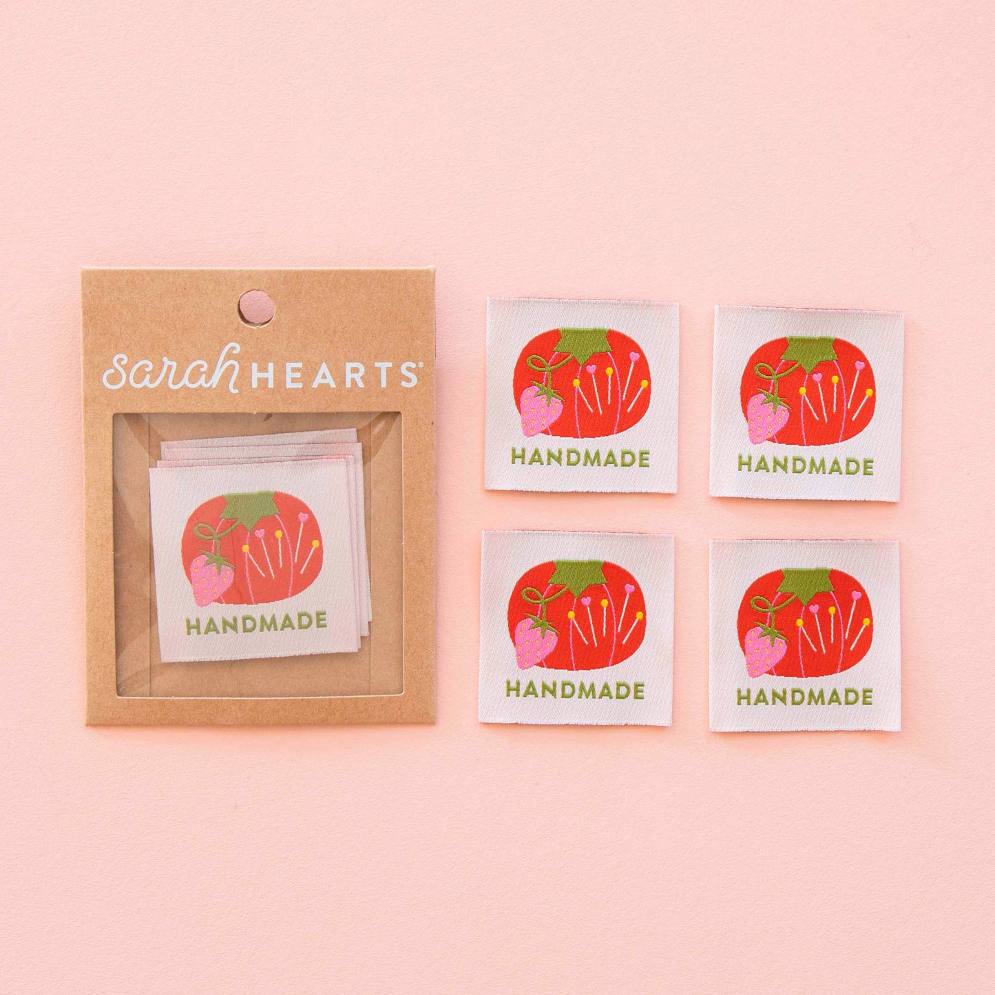 Sarah Hearts - Tomato Pin Cushion Handmade Large Sewing Labels