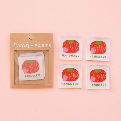 Sarah Hearts - Tomato Pin Cushion Handmade Large Sewing Labels