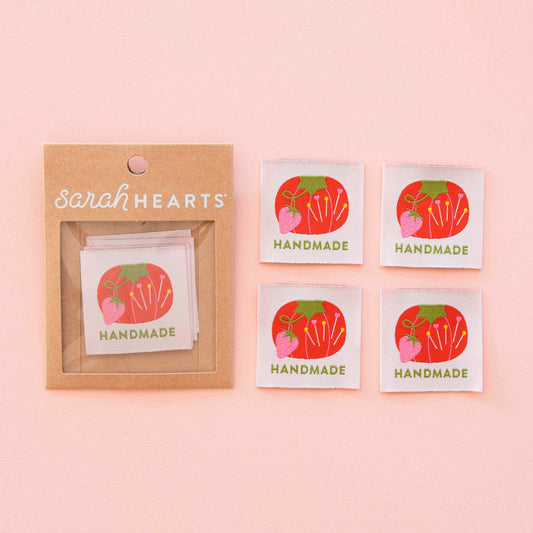 Sarah Hearts - Tomato Pin Cushion Handmade Large Sewing Labels
