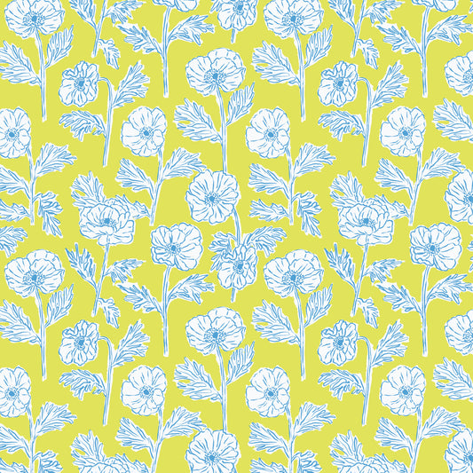 PREORDER Cloud 9 Fabrics Nice Nice Painted Poppies in Lime/Blue