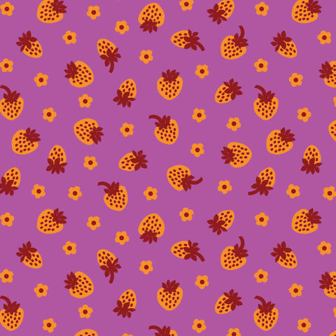 Cloud9 A Tulip Story Strawberry Fraise Purple organic cotton fabric