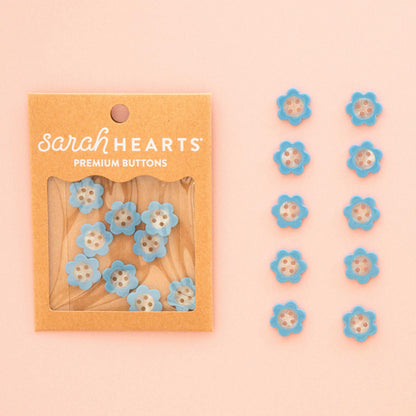 Sarah Hearts - Blue Daisy Small 5/8" Buttons
