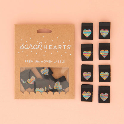 Sarah Hearts - Metallic Rainbow Heart Woven Sewing and Quilting Labels