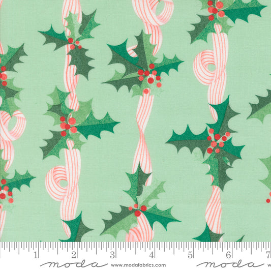 PREORDER Lizzy House Tiny Christmas Holly Stripes in Mint