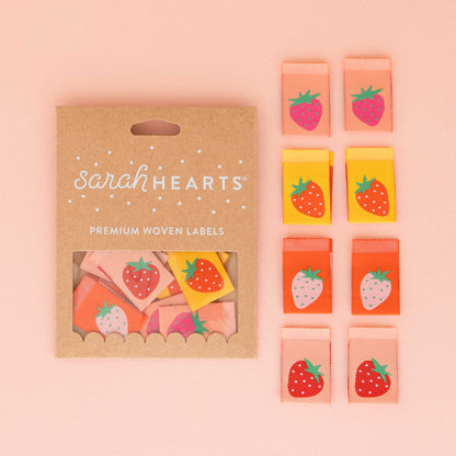 Sarah Hearts - Strawberry Multipack Woven Sewing Quilt and Garment Labels