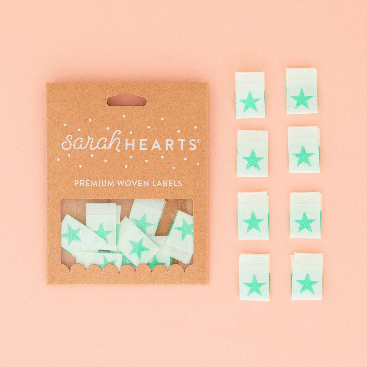 Sarah Hearts - Mint Green Star Woven Sewing and Quilting Labels