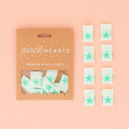 Sarah Hearts - Mint Green Star Woven Sewing and Quilting Labels