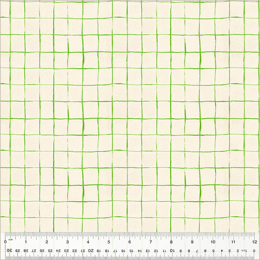 Heather Ross by Hand drawn plaid green on cream