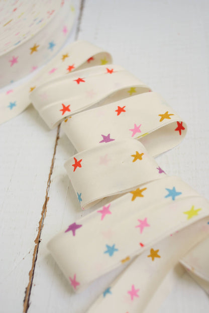 Bessie Pearl Binding Co - 2.5" Bias Quilt Binding for Sewing, Starry Multi by the yard