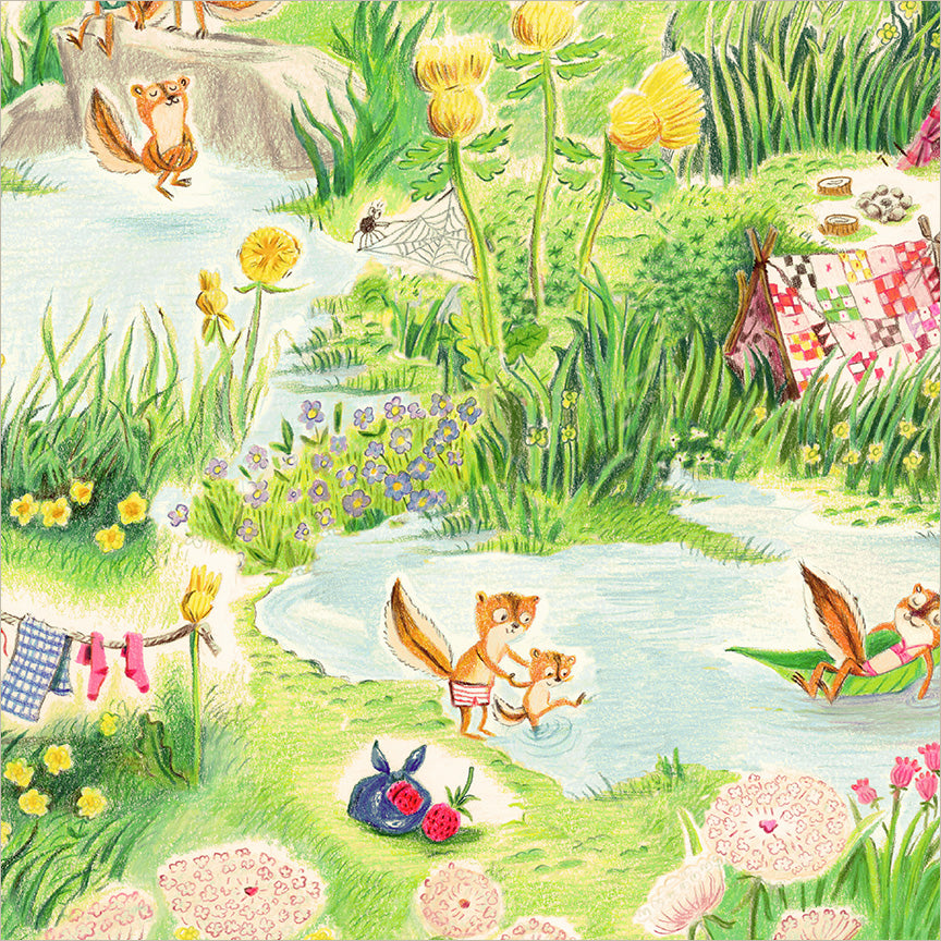 PREORDER Heather Ross Boat Race Chipmunks Camping in Multi