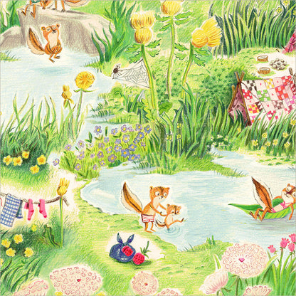 PREORDER Heather Ross Boat Race Chipmunks Camping in Multi