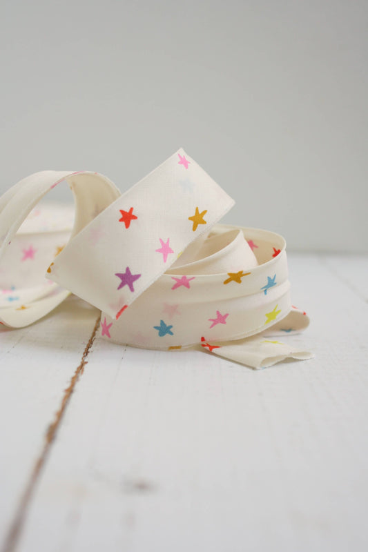 Bessie Pearl Binding Co - 2.5" Bias Quilt Binding for Sewing, Starry Multi by the yard