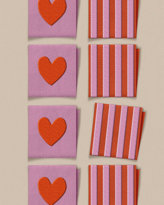 Matchy Matchy Sewing Club - Red Heart and Stripe Square Garment Labels: Set of8
