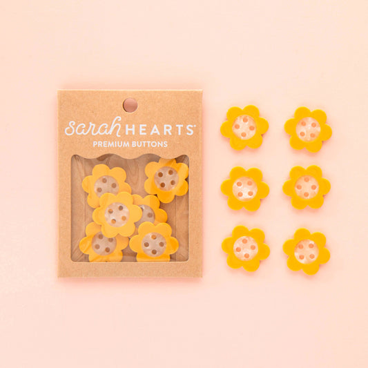 Sarah Hearts - Yellow Daisy Large 1" Buttons