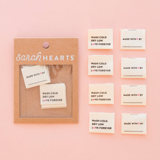 Sarah Hearts - Wash Cold Dry Low Organic Cotton Sewing and Quilting Labels