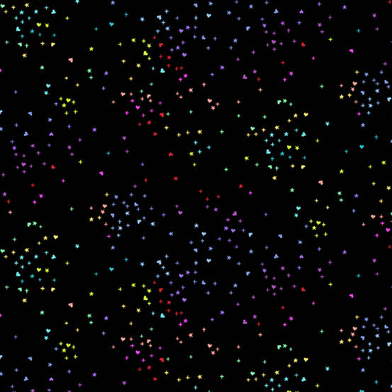 Rainbow Sprinkles by Andover Fabrics Rainbow Heart Stars Black