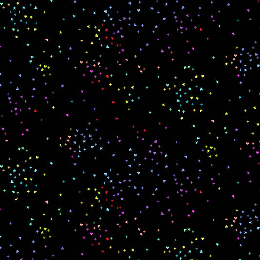 Rainbow Sprinkles by Andover Fabrics Rainbow Heart Stars Black