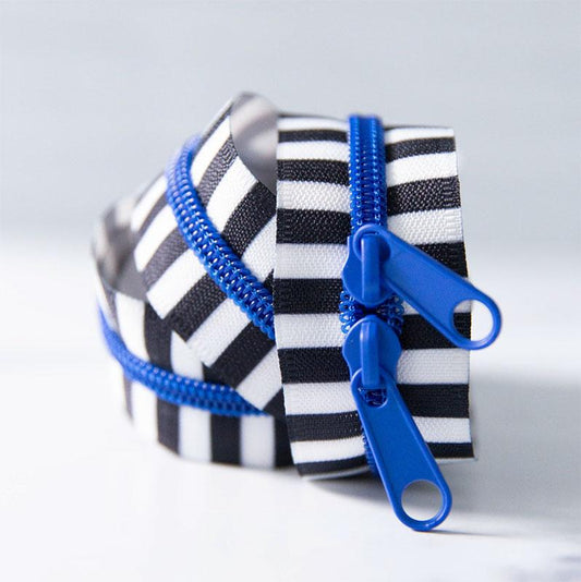 Black & White Striped 30" Zipper Blue Ribbon