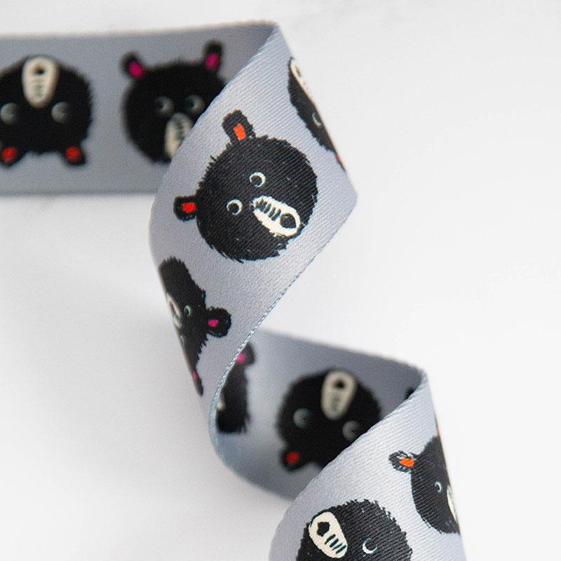 Ruby Star Society Teddy and the Bears webbing in oyster grey on a white background