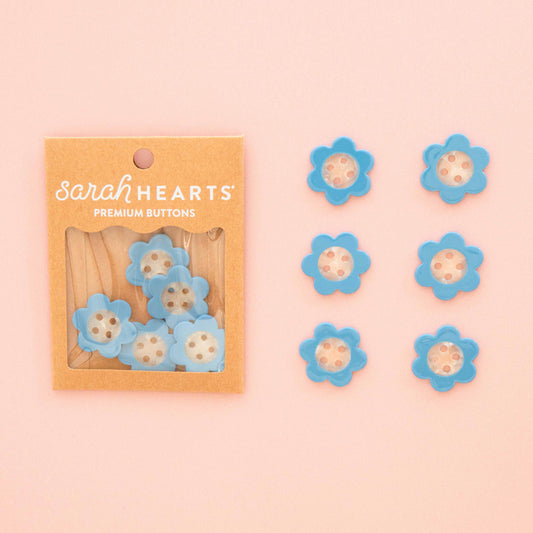 Sarah Hearts - Blue Daisy Large 1" Buttons